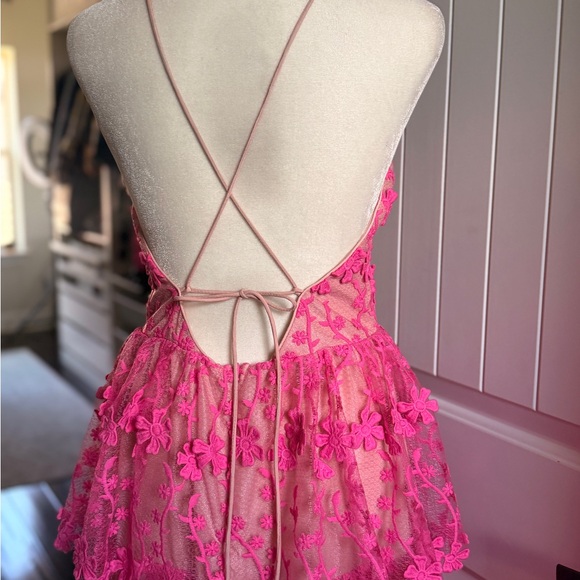 Endless Rose Hot Pink Lace Tiered Spaghetti Strap Maxi Dress - Picture 8 of 9